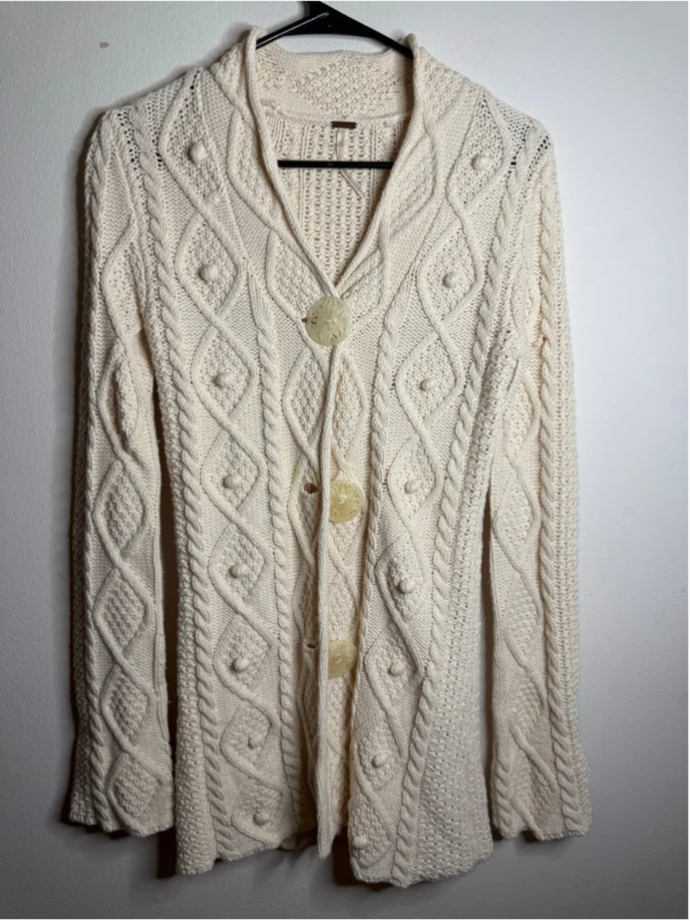 Women's Free People Cable Knit Boho Cardigan Sweater XS Beige